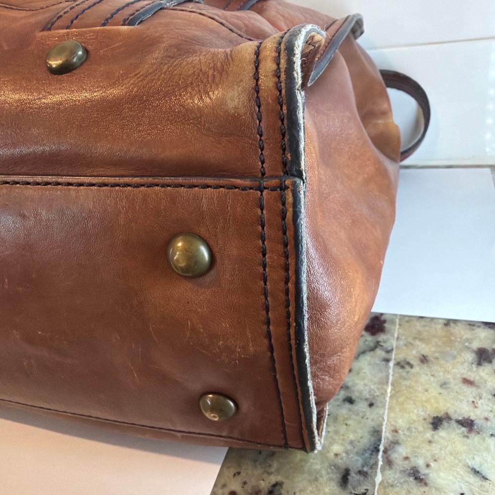 Fossil Vintage Brown Leather Keyhole Lock Tote Bag Large Shoulder Bag Purse - Picture 5 of 8